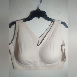 New Truekind Bra Women 3X Everyday Comfort V Neck Bralette Tan